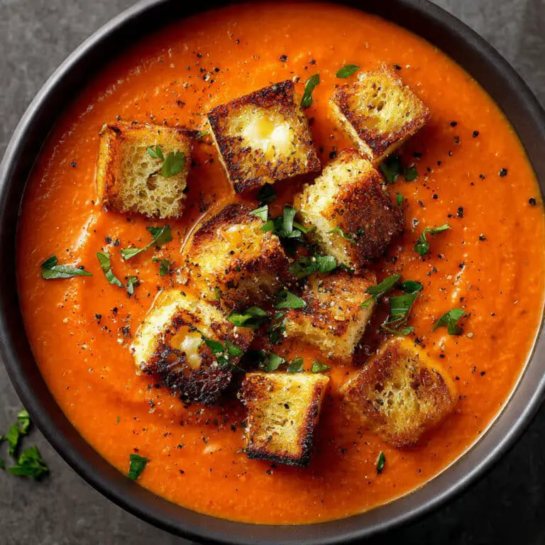 Creamy Tomato Bisque with Grilled Cheese Croutons