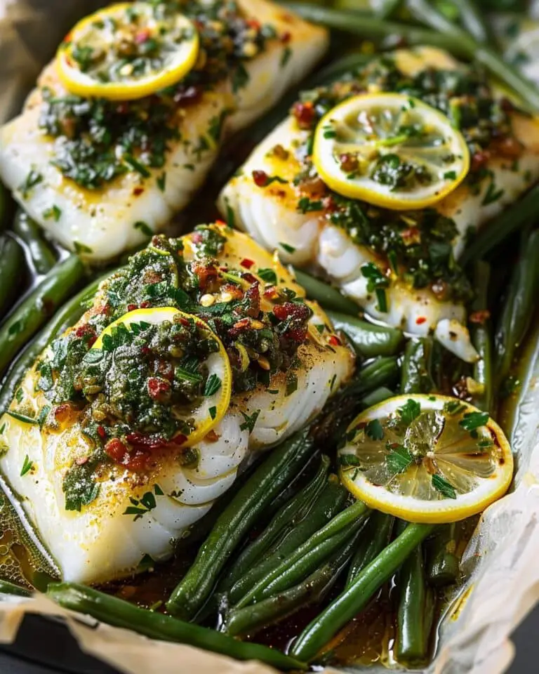 Mediterranean Cod with Lemon Herb Sauce and Green Beans