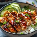 Honey-Ginger Chicken Bowls topped with Yum Yum Sauce
