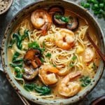 Creamy Peanut Shrimp and Mushroom Noodle Soup