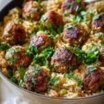 Garlic Meatball and Herb Rice Skillet