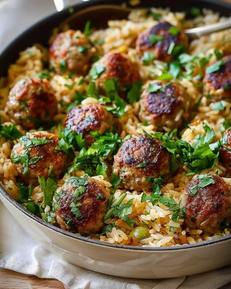 Garlic Meatball and Herb Rice Skillet