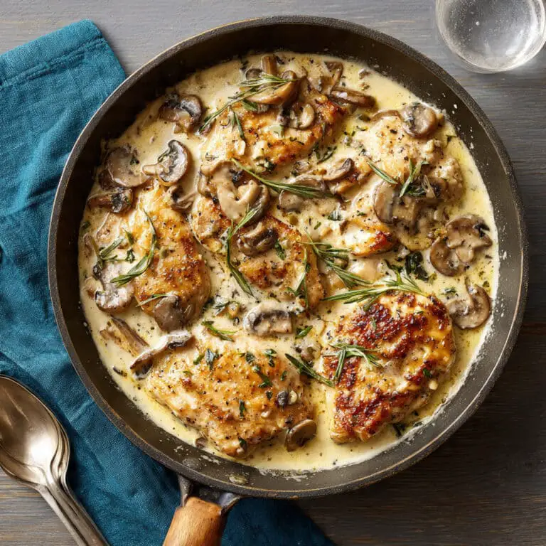 Creamy Chicken and Mushroom Skillet with Asiago and Mustard