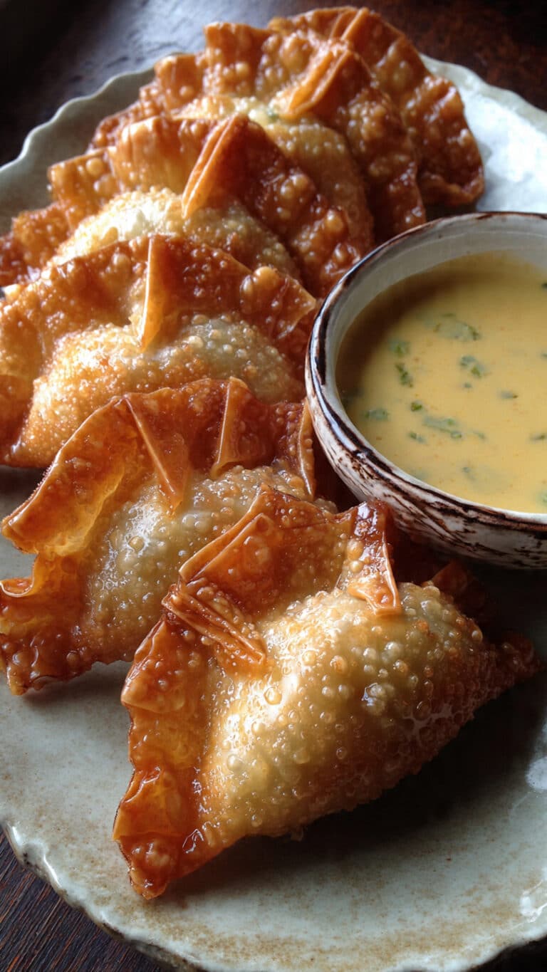 The Best Golden Baked Potstickers with Creamy Thai Curry Dip