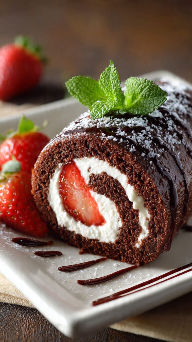 Chocolate-Covered Strawberry Swiss Roll Cake