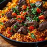 Juicy Steak with Tomato Rice Goodness