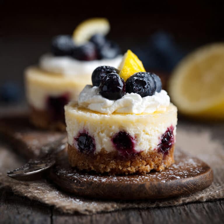 Juicy Mini Lemon Blueberry Cheesecakes