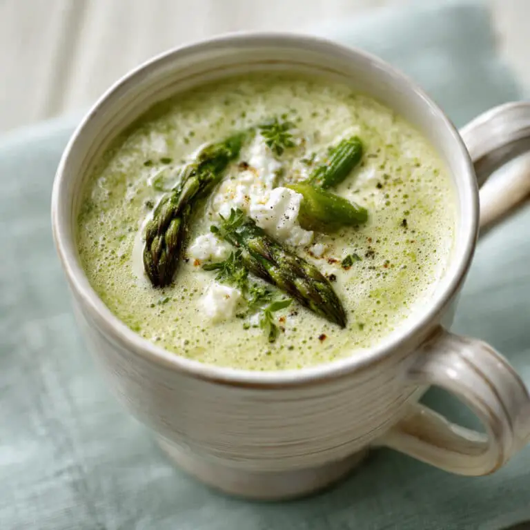 Creamy Broccoli Asparagus Soup with Goat Cheese