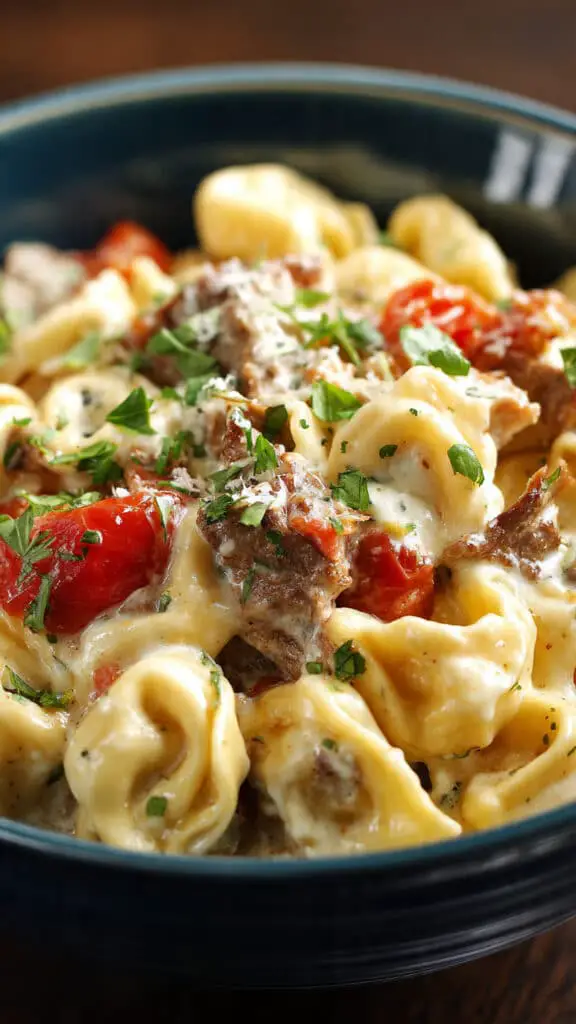 Crock Pot Cheesesteak Tortellini