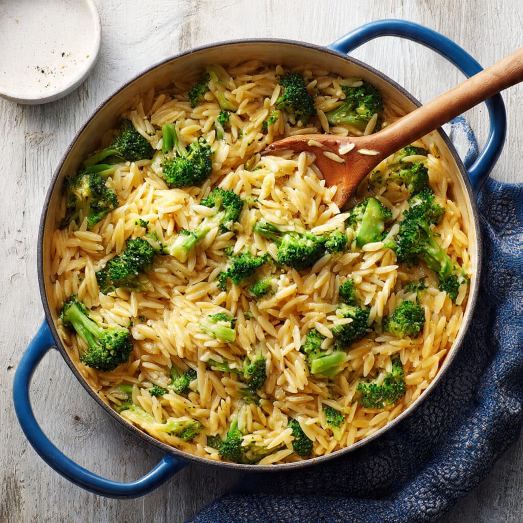 Creamy One-Pot Broccoli Cheddar Orzo