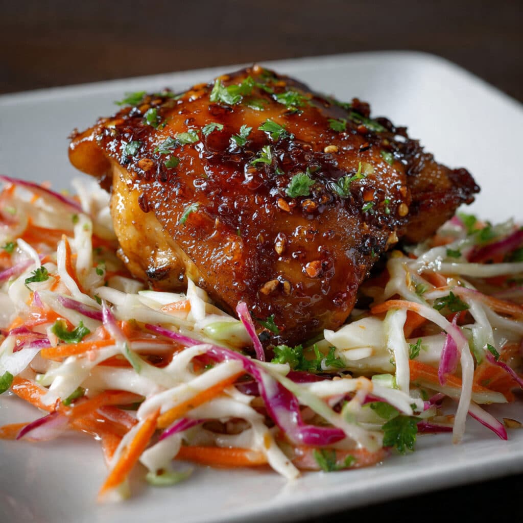 Honey Apple Glazed Chicken Thighs with Crunchy Autumn Slaw