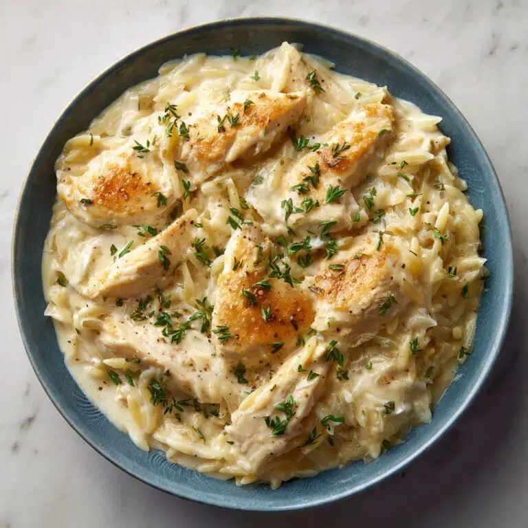 Crockpot Creamy Chicken with Gruyere and Orzo