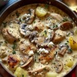 Creamy Lemon Chicken Stew with Mushrooms, Leeks & Feta