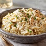 Crockpot Creamy Chicken with Gruyere and Orzo