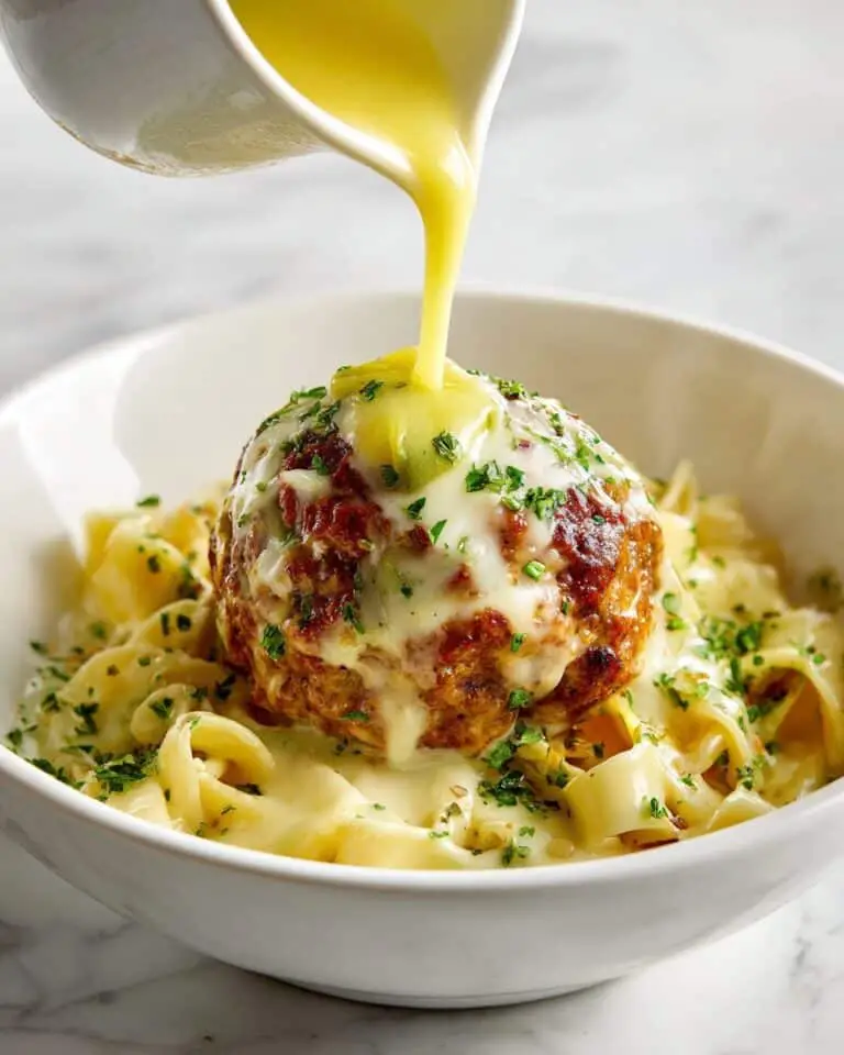 Baked Chicken Meatballs with Creamy Parmesan Spinach Orzo and Herb Garlic White Wine Sauce Recipe