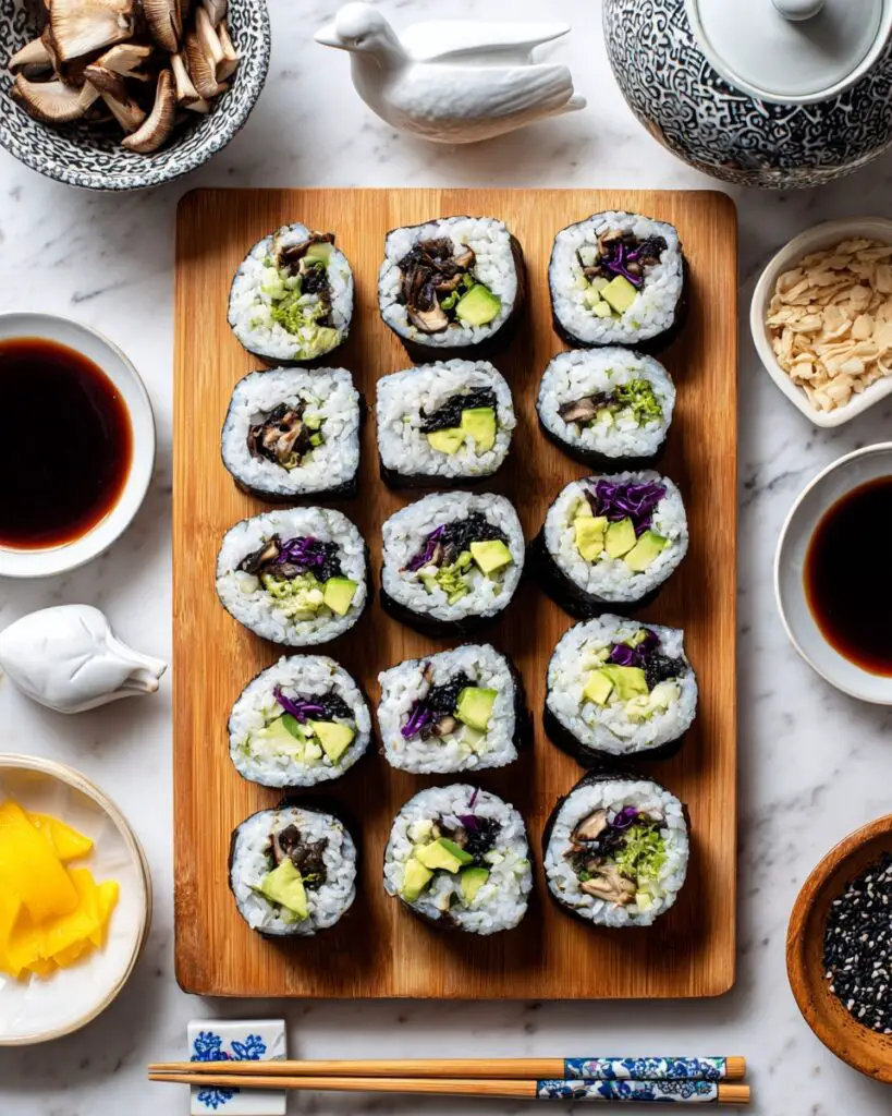 Roasted Shiitake and Veggie Maki Sushi with Carrot Ginger Dipping Sauce Recipe