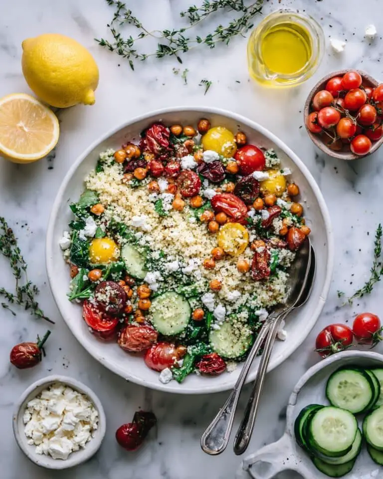 Cherry Tomato Couscous Salad with Feta and Roasted Chickpeas Recipe