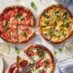 Homemade Pizza with Margherita, Peach & Basil, and Roasted Red Pepper Pesto Variations Recipe