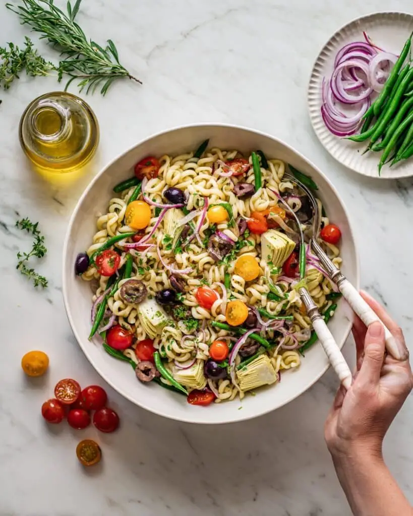 Vegan Pasta Salad with Tangy Tahini Dressing and Colorful Veggies Recipe