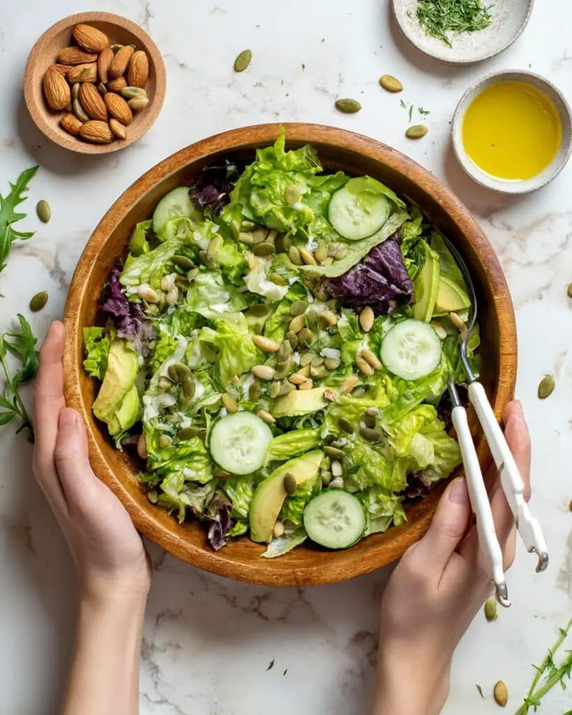 Simple Green Salad with Lemon Vinaigrette, Tamari Almonds, and Avocado Recipe