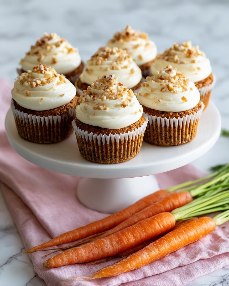 A single carrot muffin sits in a white paper liner on a white marbled surface. The muffin's base is golden brown with visible bits of orange carrot inside. On top, there is a thick layer of creamy white frosting, slightly textured and swirled, sprinkled with small pieces of chopped pecans. The muffin has a small bite taken from its front, showing its moist, crumbly inside. The background is simple and white, keeping all focus on the muffin. Photo taken with an iphone --ar 4:5 --v 7