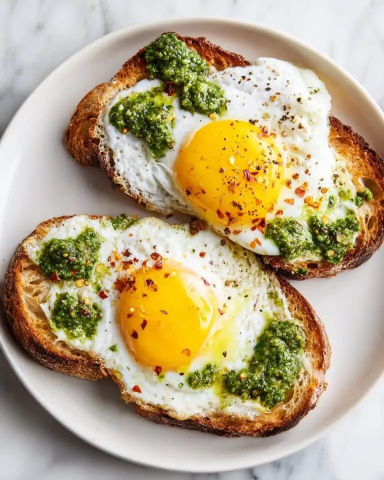 Pesto Eggs on Toast with Goat Cheese Recipe