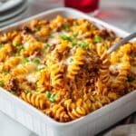 Cheesy Ground Beef Pasta Casserole with Crispy Onion Topping Recipe