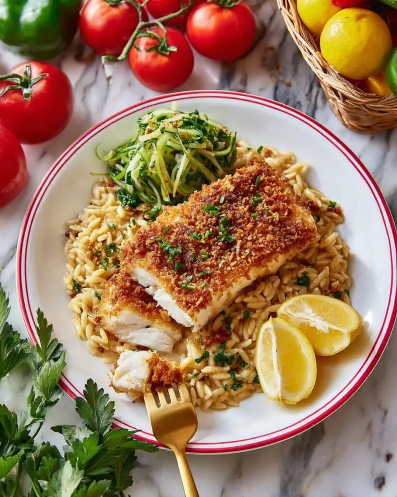 Honey Dijon Crusted Salmon with Creamy Lemon Garlic Orzo Recipe