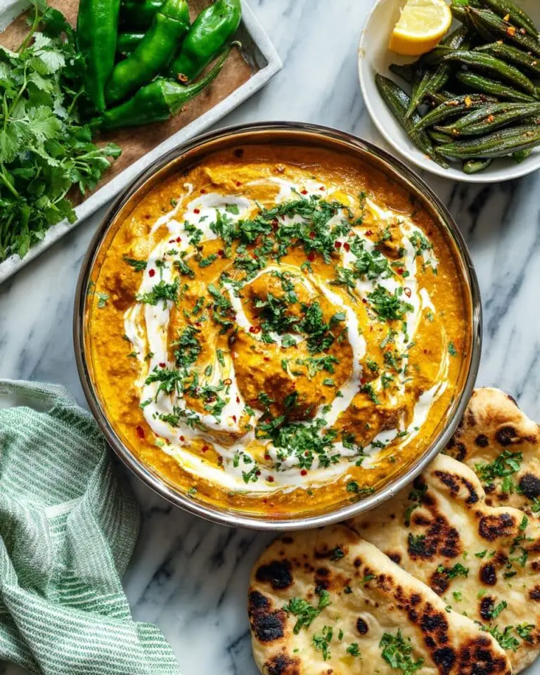 Butter Chicken with Garlic Naan and Spicy Okra Recipe