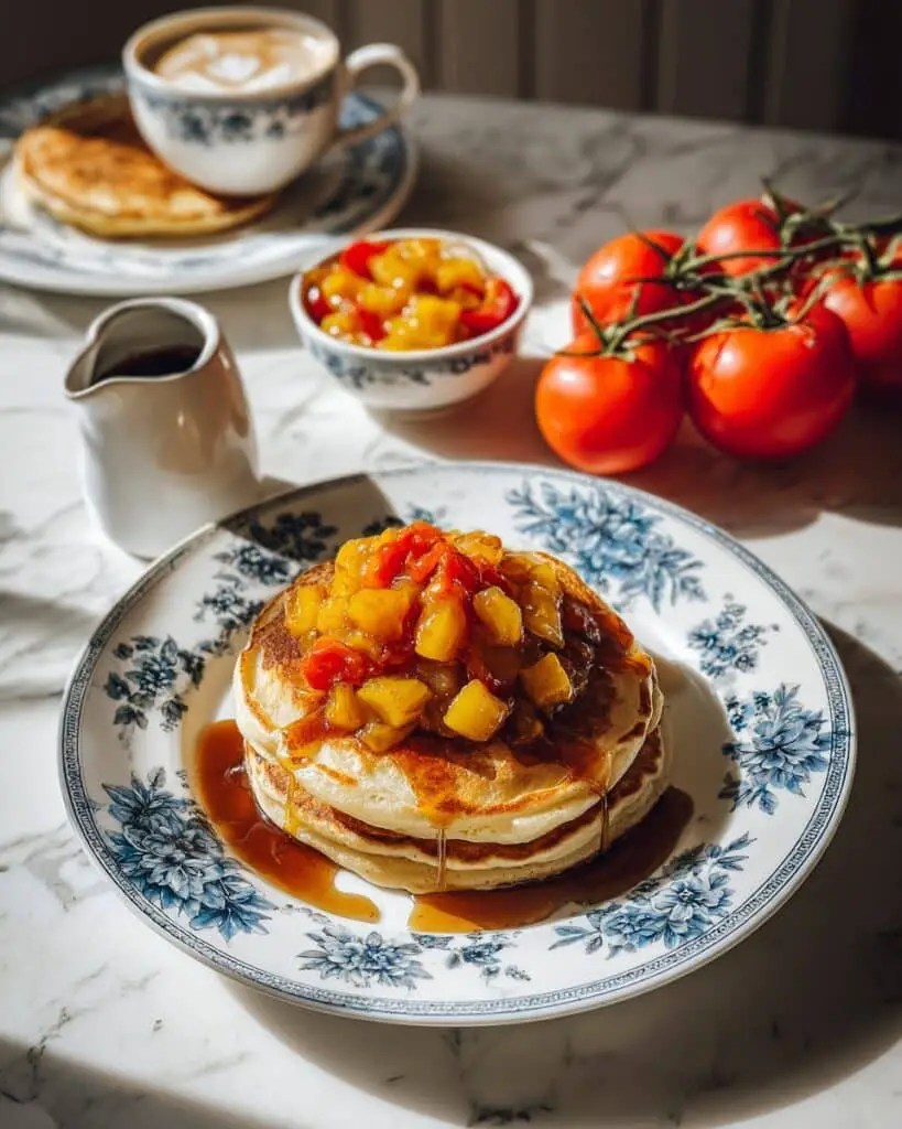 Oatmeal Cardamom Yogurt Pancakes with Caramel Pear Compote Recipe