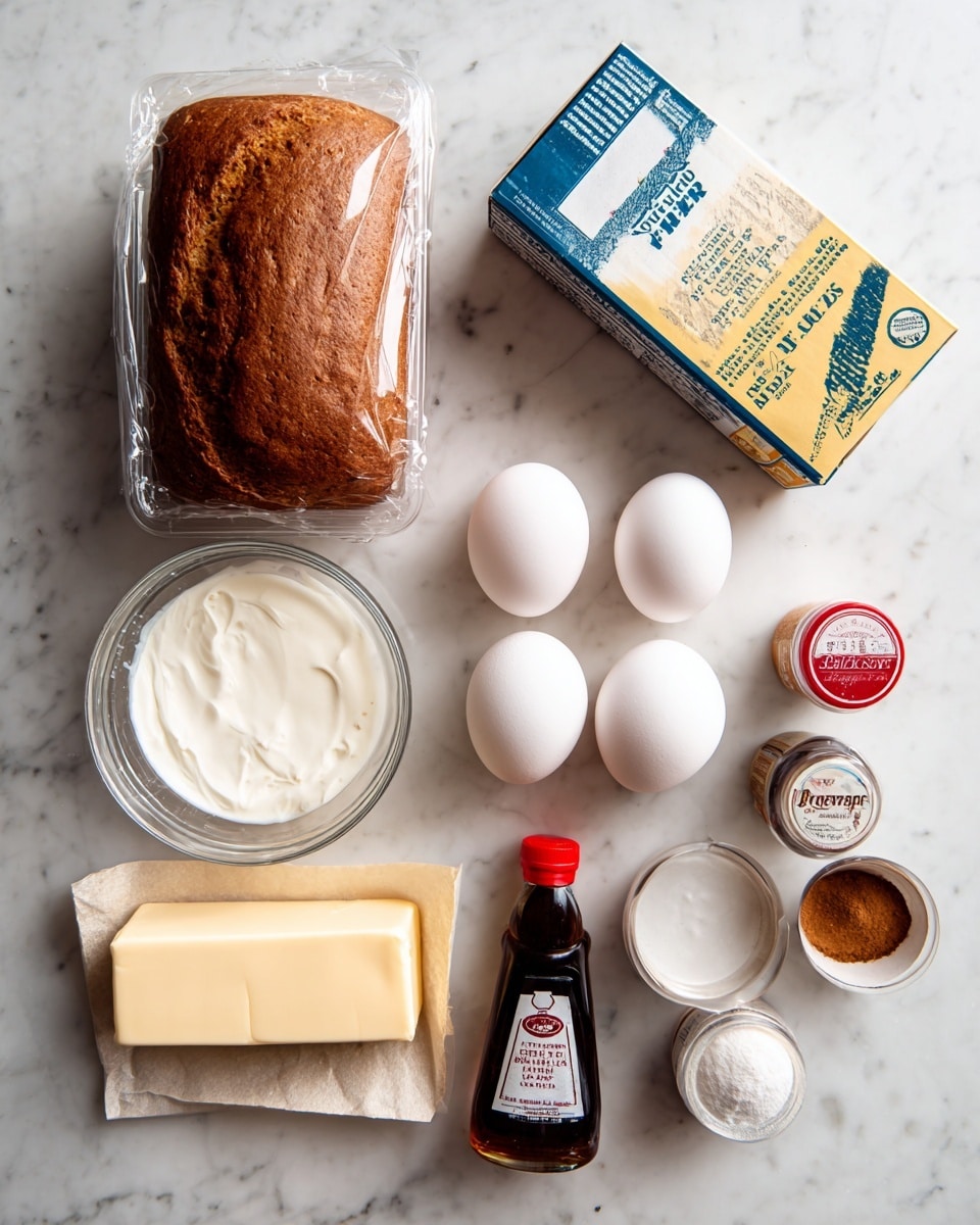 The image shows a white marbled surface with a white rectangular tray in the top left filled with twelve soft, golden-brown dinner rolls with smooth tops and slightly cracked lines. Below the tray, several small clear glass bowls hold different ingredients: one with two square pieces of yellow butter, one with white flour, and one with a dark brown liquid like vanilla or soy sauce. There is a small clear bowl with a light brown spice and another with an orange-brown spice. Four brown eggs are in an open white carton in the bottom right. A clear glass measuring cup filled with milk is positioned in the bottom left. The lighting is bright and natural. Photo taken with an iphone --ar 4:5 --v 7