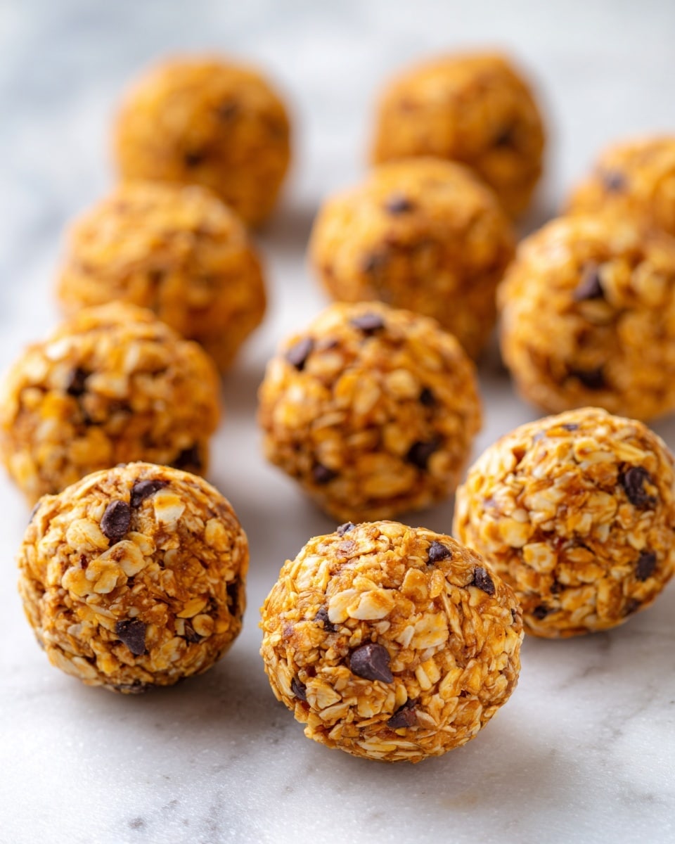 The image shows several bowls and containers with ingredients arranged on a white marbled surface. There is a large white bowl filled with rolled oats at the top left, a jar of creamy peanut butter with a spoon inside it below the oats, and a small dark bottle of vanilla extract near the center. To the right of the vanilla is a white mixing bowl containing a metal scoop. Below these items are a white bowl full of dark chocolate chips, a clear bowl of roasted peanuts, and a small white bowl of ground flaxseed. In the middle is a small wooden plate holding shredded coconut with a metal measuring spoon on top. Next to it is a jar of honey with a wooden honey dipper resting on it. A metal measuring spoon with salt is also on the surface, and a folded teal cloth napkin is partially visible in the bottom left corner. photo taken with an iphone --ar 4:5 --v 7