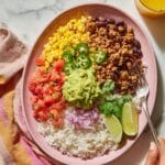 Loaded Burrito Bowl with Cilantro Lime Rice, Black Beans, Tofu Sofritas, Fajita Veggies, and Fresh Toppings Recipe