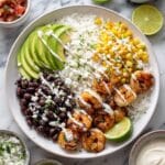 Chipotle Shrimp Bowls with Cilantro-Lime Rice and Fresh Corn Salad Recipe