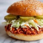 BBQ Chicken Sloppy Joes with Coleslaw and Pickles Recipe