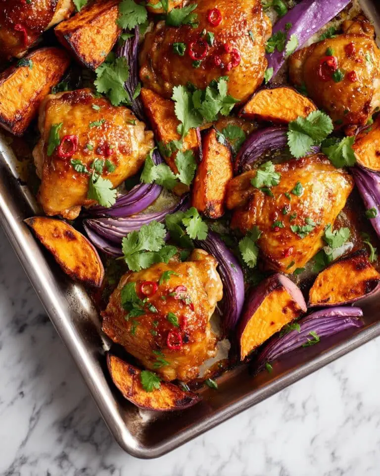 Harissa Lemon Chicken Thighs with Roasted Sweet Potatoes and Onions Recipe