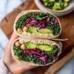 Healthy Lunch Wraps with Chickpeas, Kale, and Brussels Sprouts in Zingy Dijon Mustard Vinaigrette Recipe