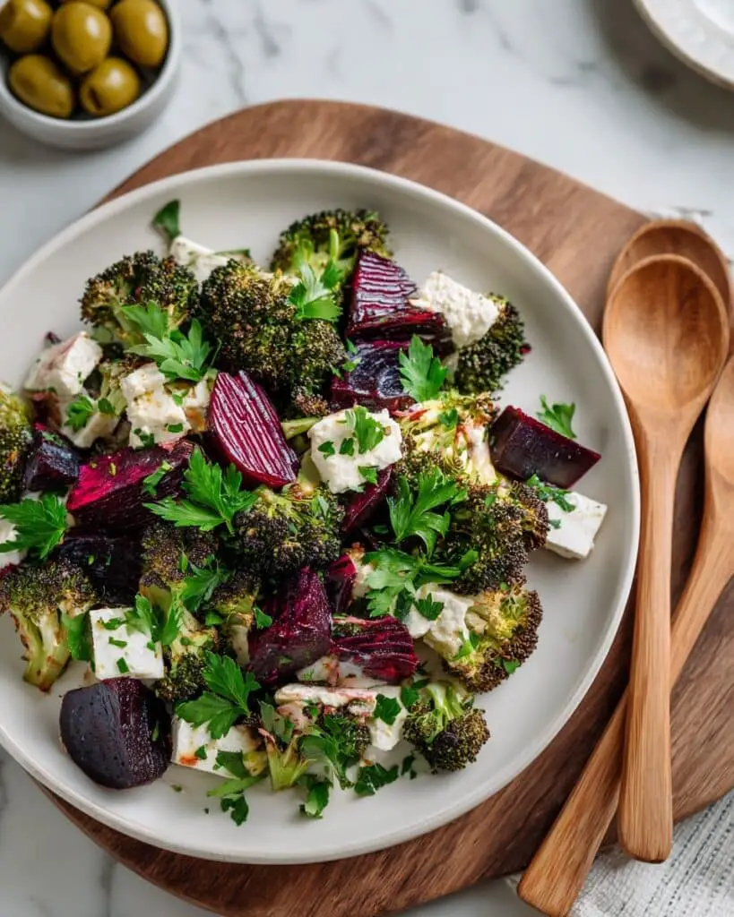 Roasted Broccoli, Chickpea & Beet Salad with Feta Recipe