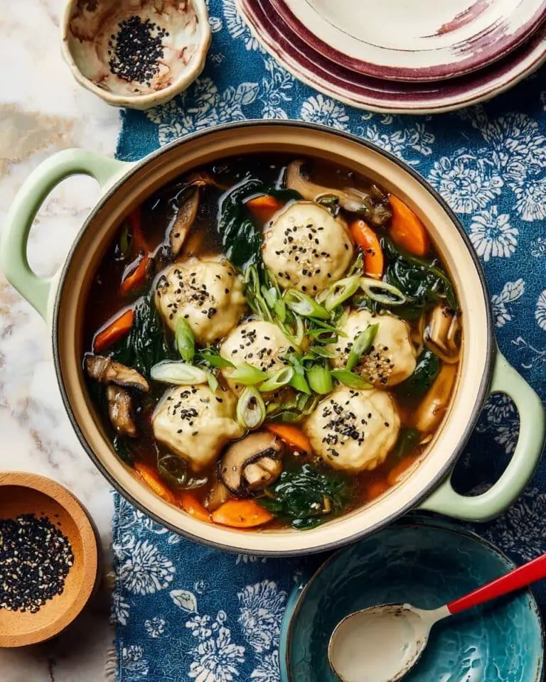 Quick and Easy Dumpling Soup with Shiitake Mushrooms and Spinach Recipe