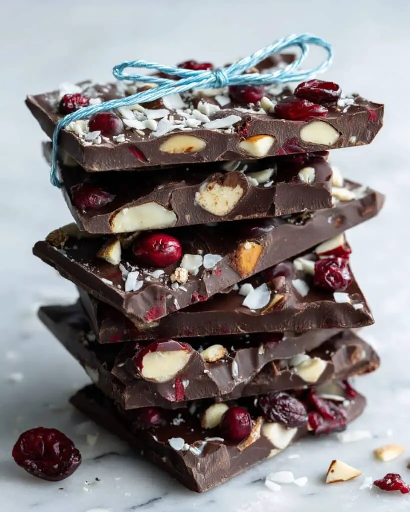 Dark Chocolate Bark with Coconut and Pretzels Recipe