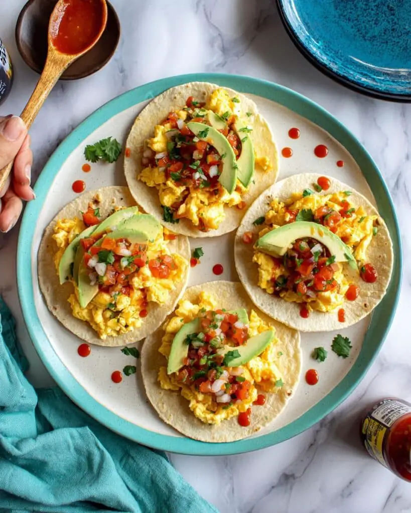 Healthy Breakfast Tacos with Scrambled Eggs, Avocado, and Pico de Gallo Recipe