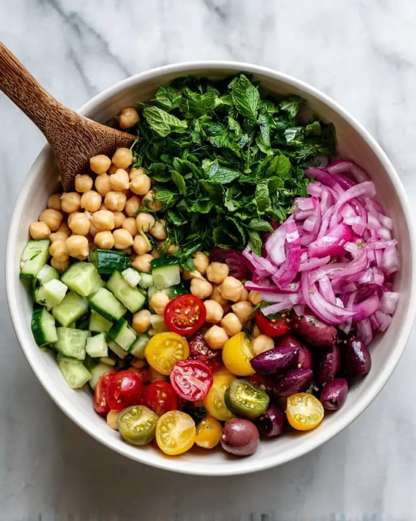 Fresh and Zesty Chickpea Salad with Lemon, Herbs, and Vegetables Recipe