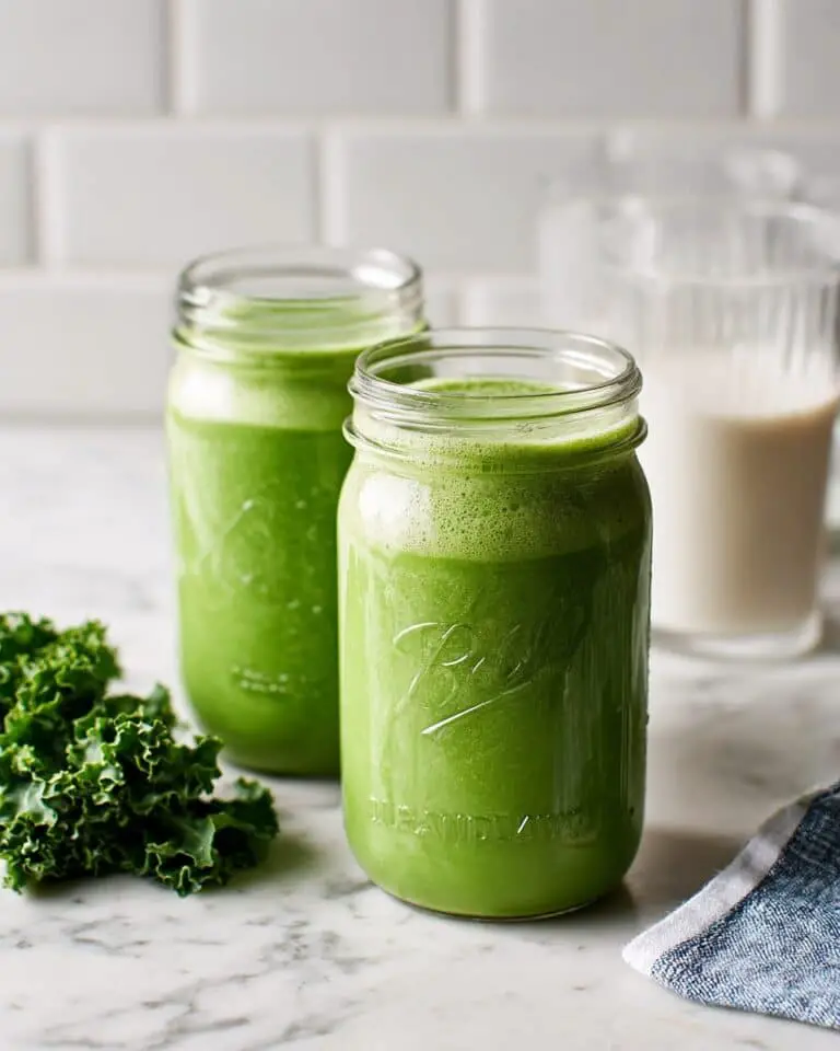 Kale Smoothie with Peaches, Bananas, Matcha, and Ginger Recipe