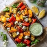 Grilled Baby Bell Peppers with Minty Feta Dipping Sauce Recipe