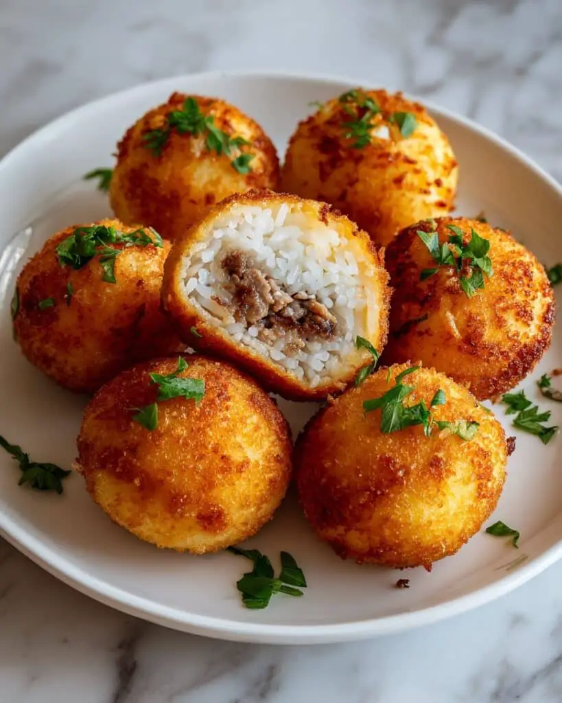 Golden Beef-Stuffed Rice Balls Recipe