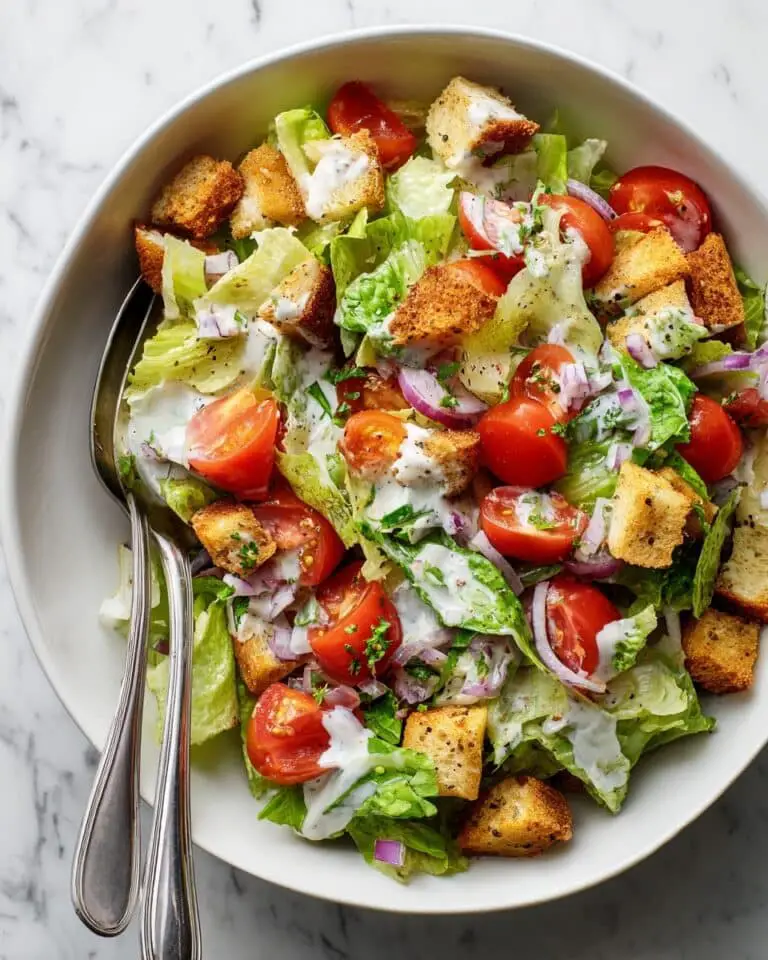 Baby Gem Lettuce Salad with Crunchy Croutons and Tangy French Dressing Recipe