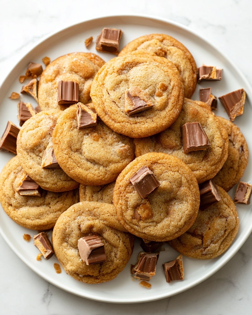 A white plate full of small round cookies that are light golden brown with a slightly cracked surface, showing chewy texture inside. The cookies are stacked and overlapping, with some placed on top of others, and around the plate are pieces of broken chocolate bars with a smooth dark brown surface. The background is a white marbled texture. photo taken with an iphone --ar 4:5 --v 7