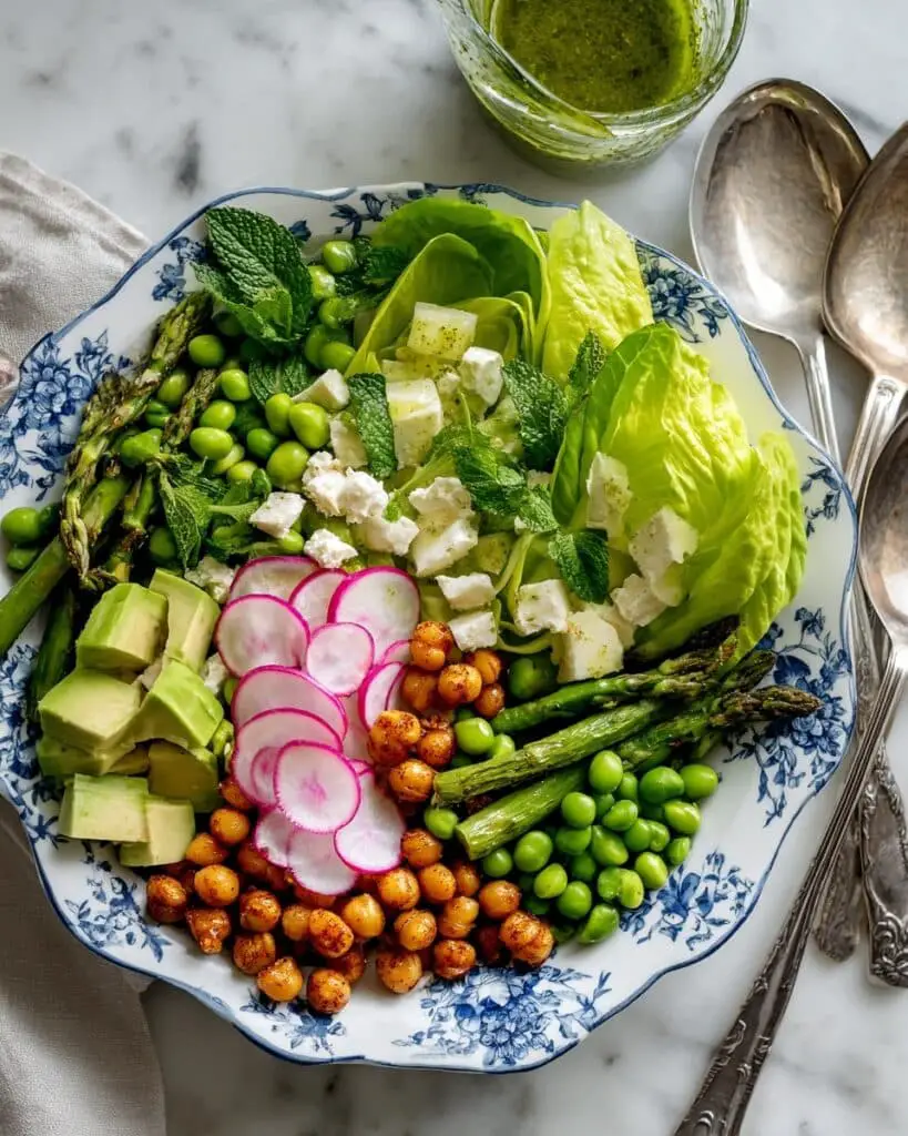 Bright Spring Salad with Asparagus, Peas, Feta, and Fresh Herb Vinaigrette Recipe
