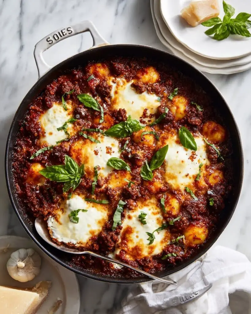 Ground Beef Gnocchi Skillet with Ricotta and Marinara Recipe