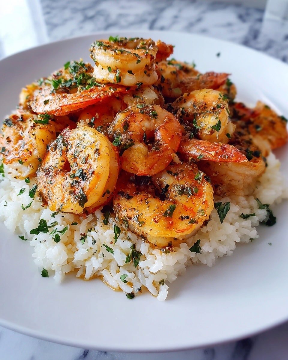A white plate filled with a bed of white rice at the bottom, topped with two layers of bright orange shrimp, each shrimp coated with a light glaze and sprinkled with green herbs and small black seeds. The shrimp look juicy and slightly shiny, arranged neatly in a circle close to the edge of the plate. The background is a white marbled surface. Photo taken with an iphone --ar 4:5 --v 7